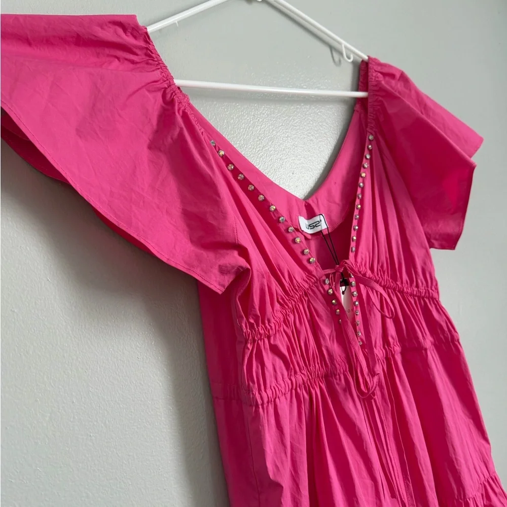Pink maxi dress with ruffles and stepped skirt - Picture 5 of 11